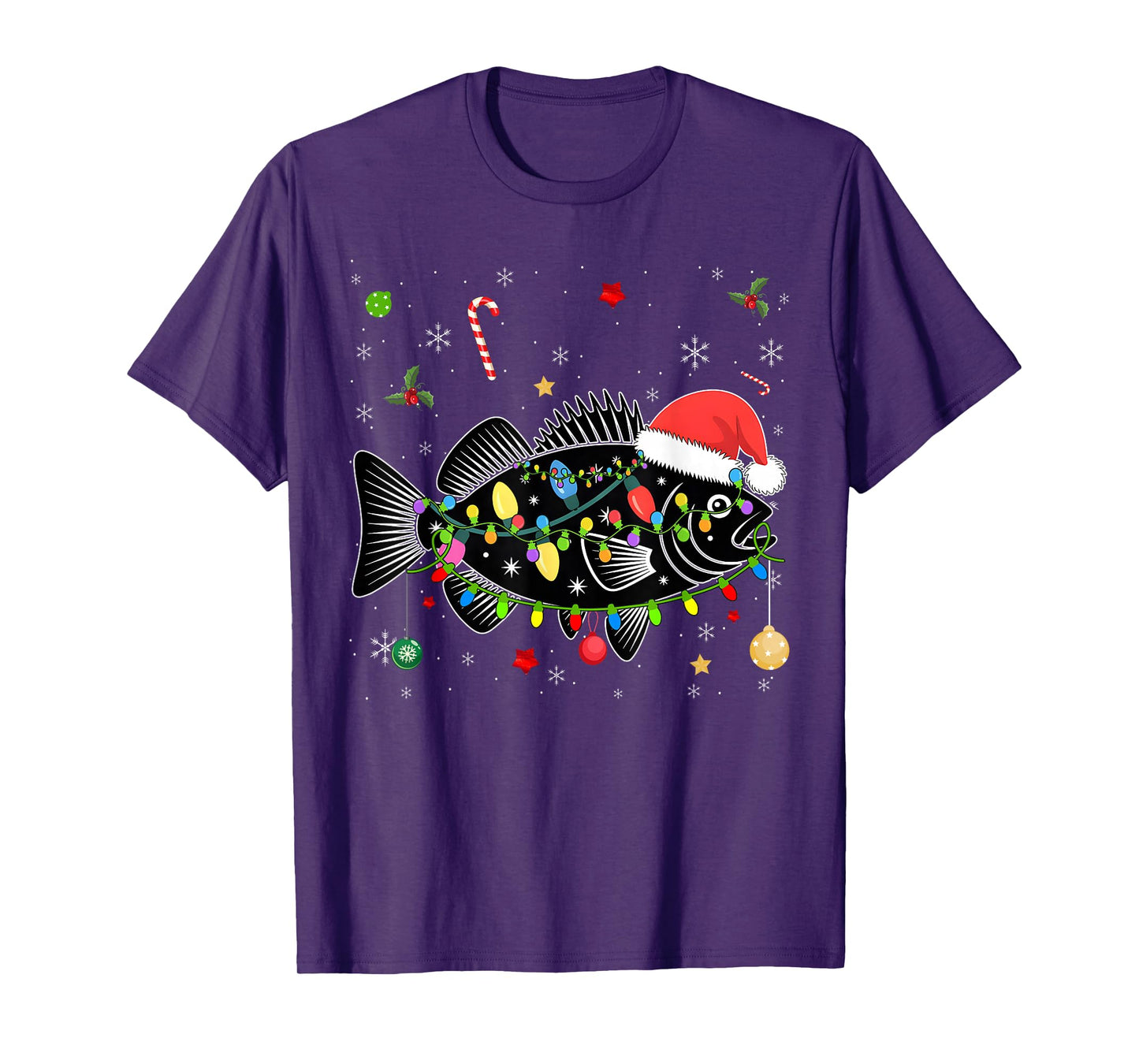 Walleye Fishing Funny Christmas Lights Fish Santa Hat T-Shirt