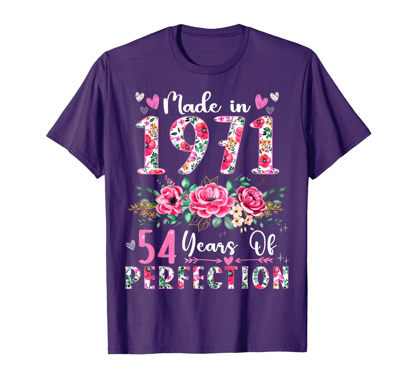 54 Year Old Made In 1971 Floral 54th Birthday Women T-Shirt