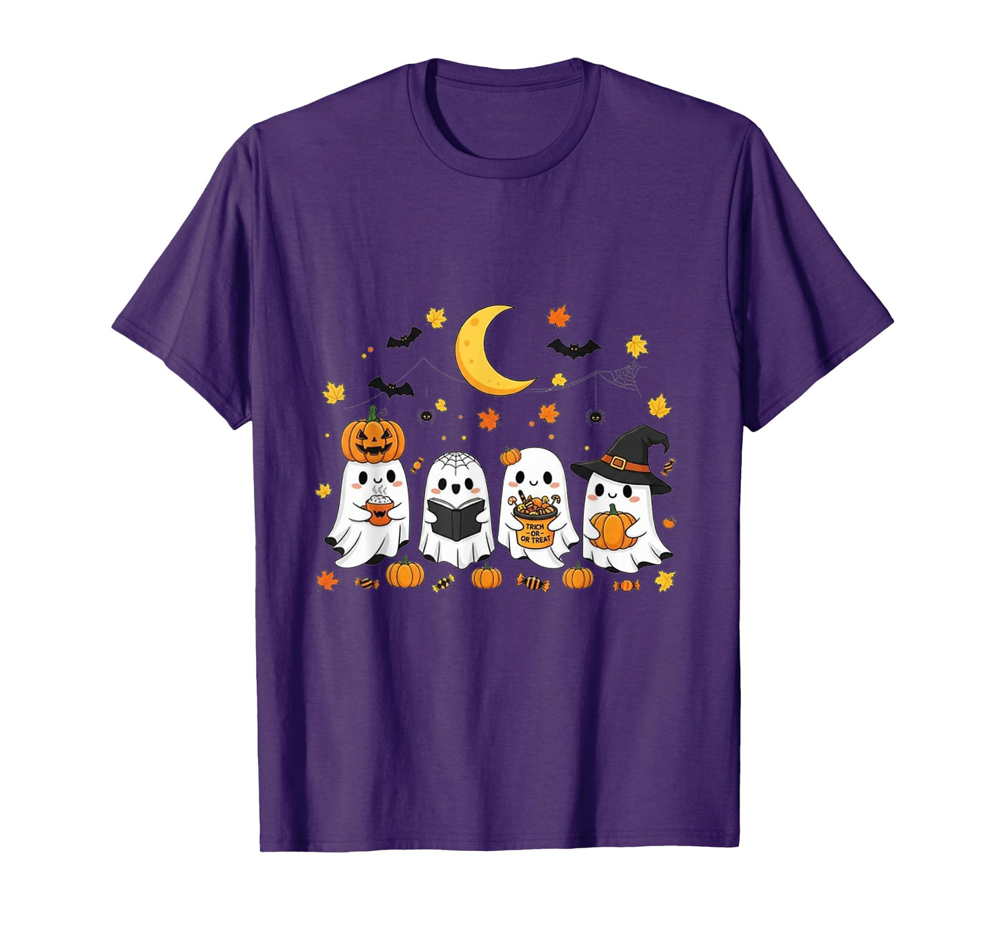Cute Ghost Drinking Coffee Halloween Fall Ghost Book Reading T-Shirt