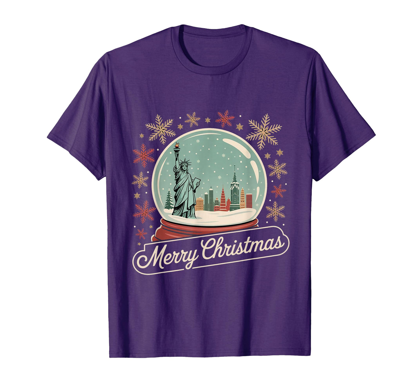 Merry Christmas New York Skyline in Snow Globe Snow Sparkles T-Shirt