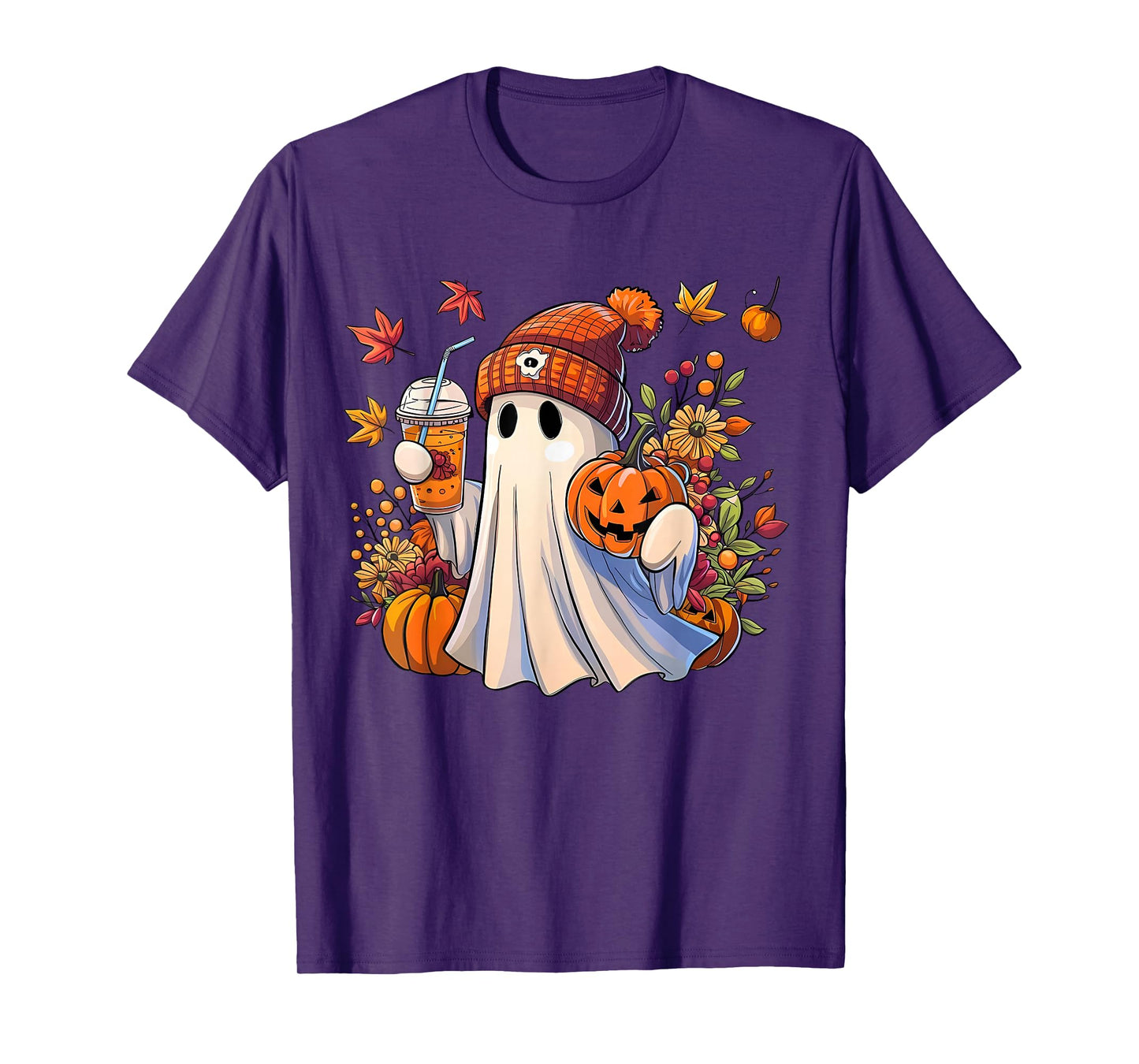 Floral Fall Ghost Pumpkin Spice Trick or Treat Halloween T-Shirt