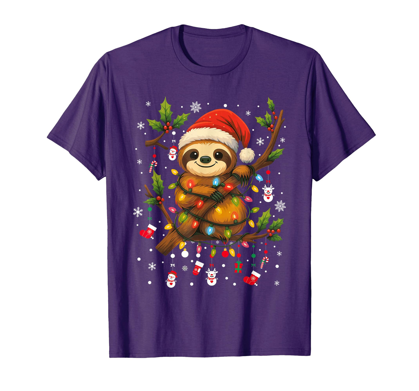 Sloths Christmas Santa Hat Xmas Lights Gifts Men Boys Kids T-Shirt