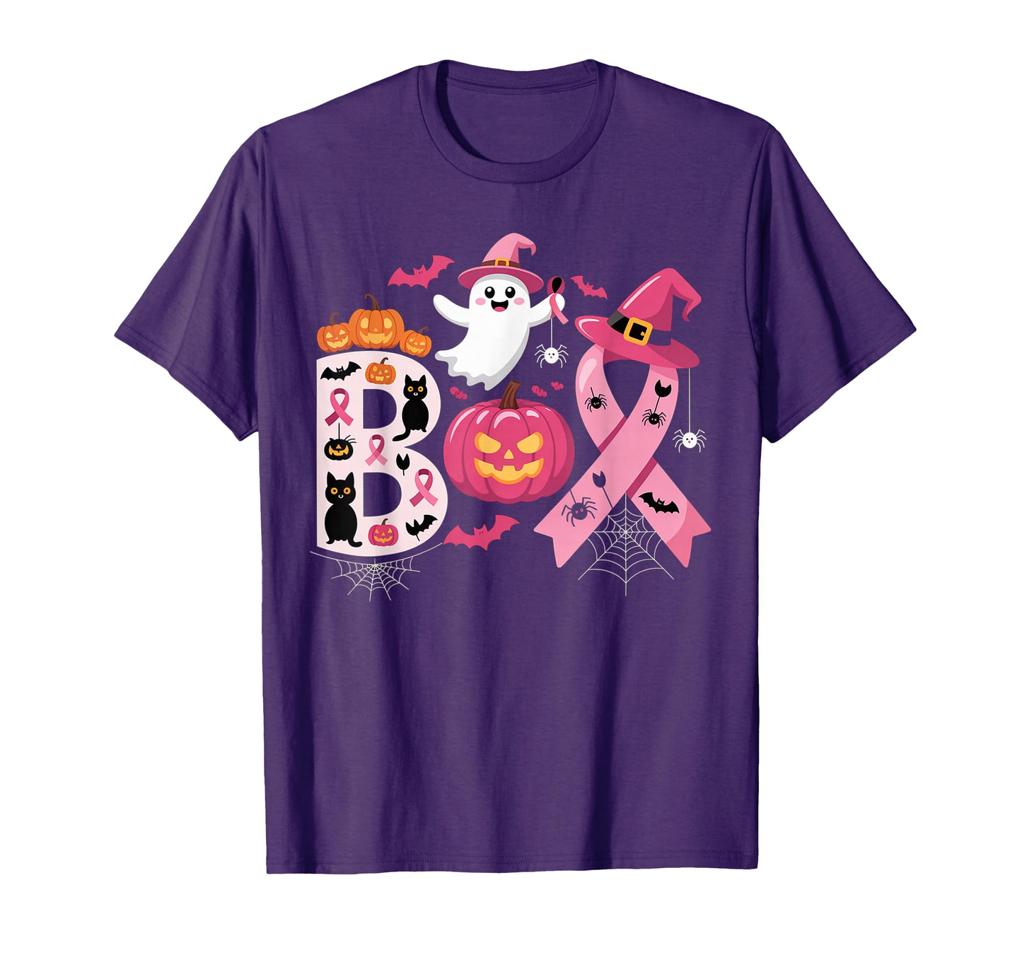 Boo Halloween Pumpkin Pink Ribbon Witch Cancer Awareness T-Shirt