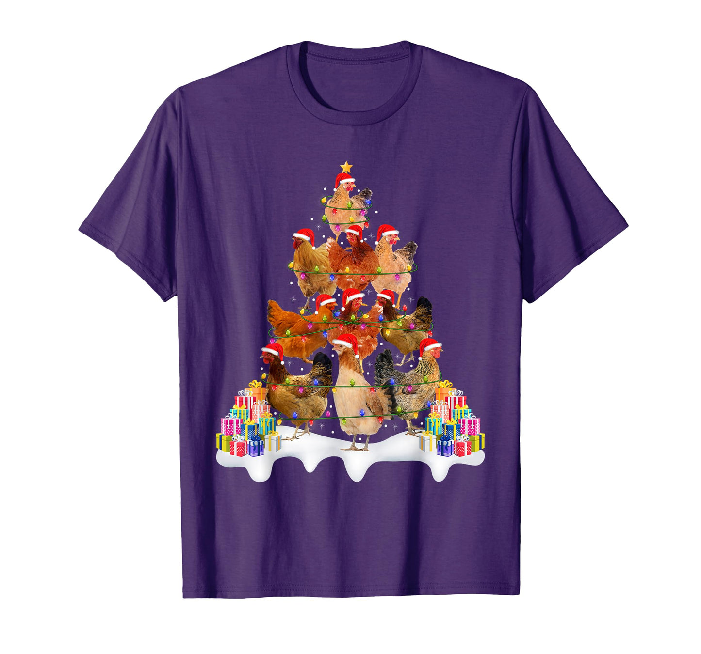 Chicken Christmas Tree Lights Funny Farm Animal Chicken Xmas T-Shirt