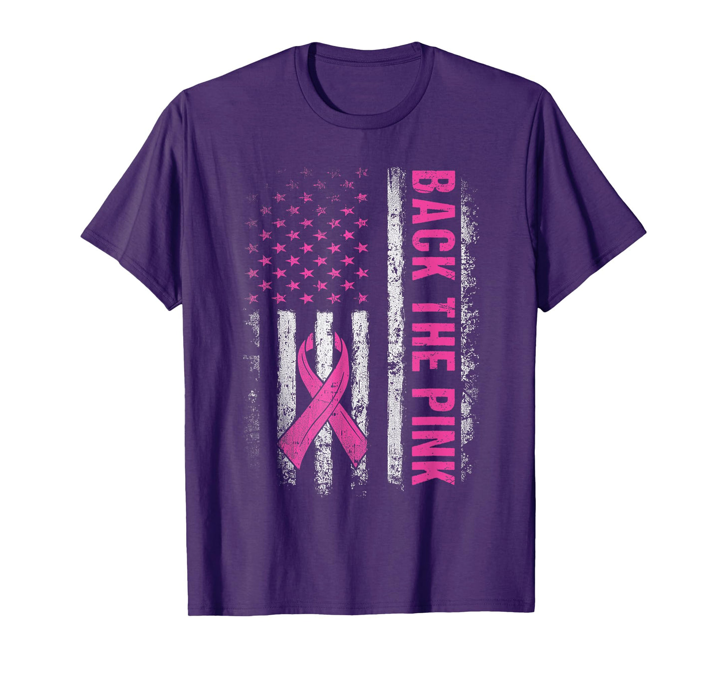 Back The Pink Ribbon American Flag Breast Cancer Awareness T-Shirt