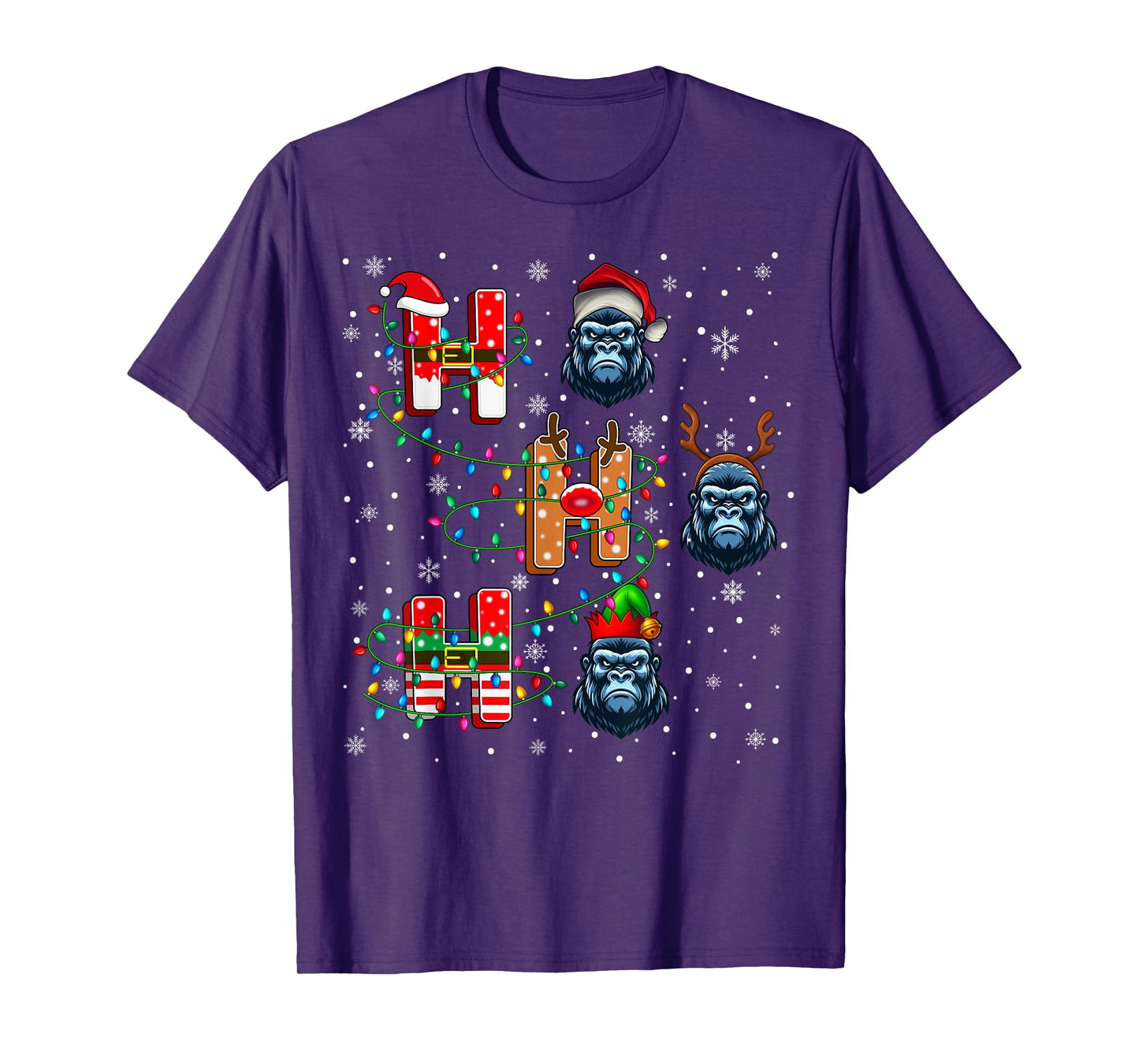 Ho Ho Ho Santa Reindeer Hat Elf Gorilla Animal Christmas T-Shirt