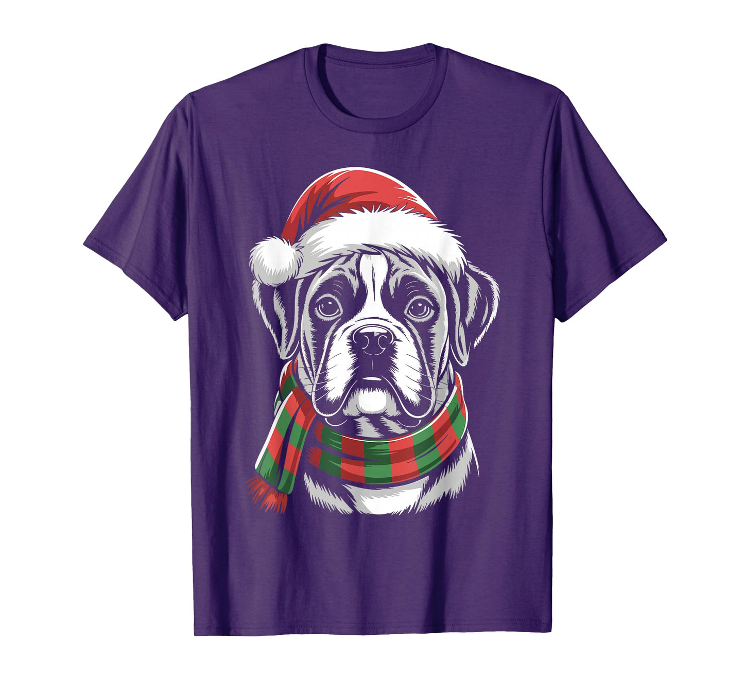 Boxer Dog Xmas Santa Hat Scarf Christmas Costume T-Shirt