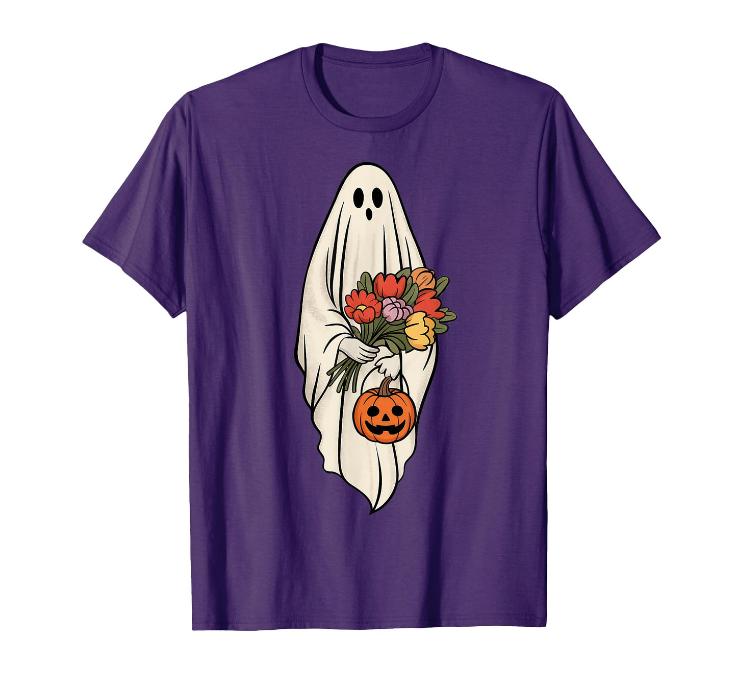 Vintage Ghost Boo Floral Pumpkin Halloween Women Kids Girls T-Shirt