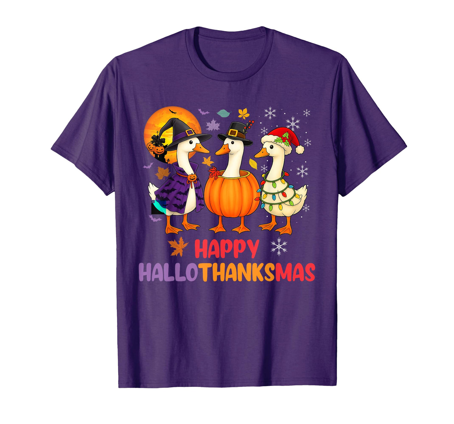 Happy Hallothanksmas Goose Halloween Thanksgiving Xmas T-Shirt