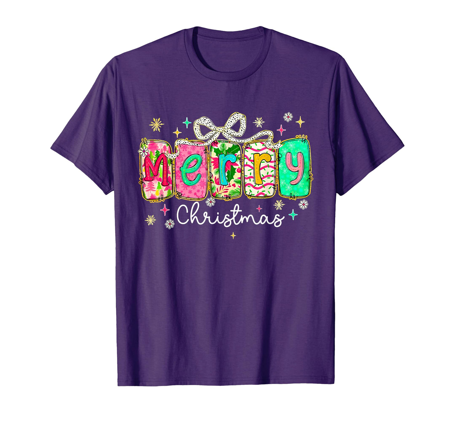 Merry Christmas Tree Coquette Bow Merry and Bright Girl T-Shirt