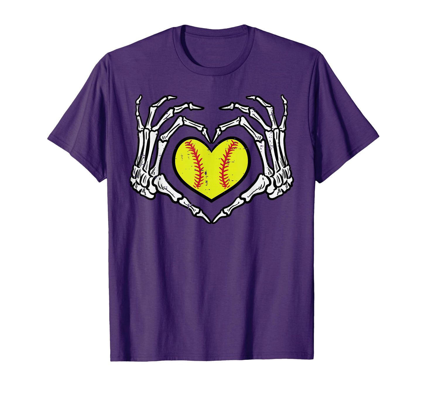 Halloween Softball Heart Skeleton Hands Costume Women Girls T-Shirt