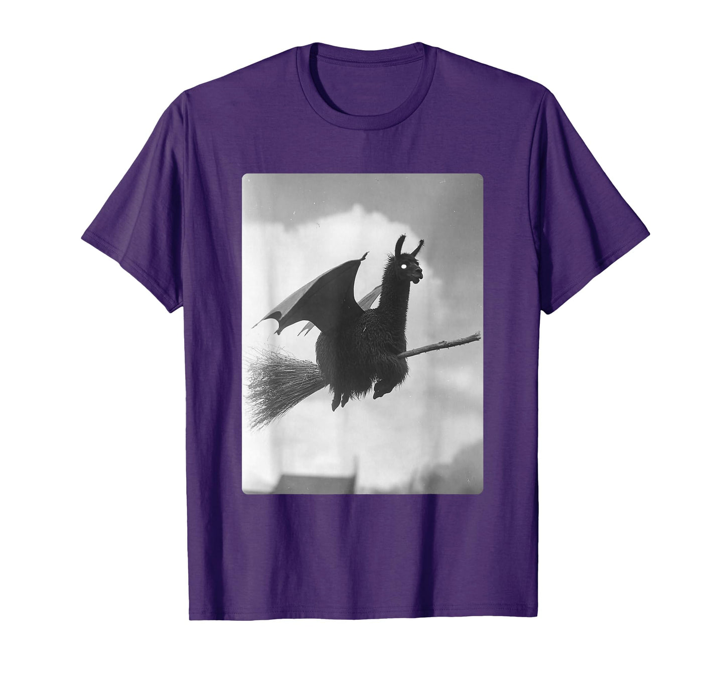 Gothic Llama Witch Broom Bat Wings Spooky Halloween Animal T-Shirt