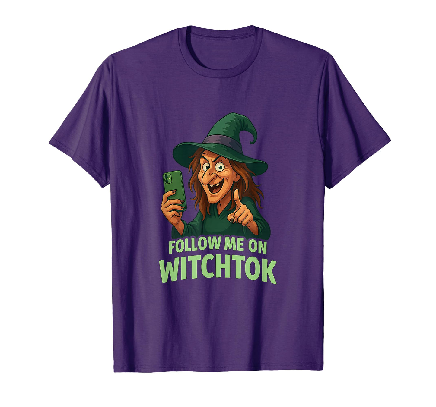 Follow Me on Witchtok Funny Old Witch with Phone Halloween T-Shirt