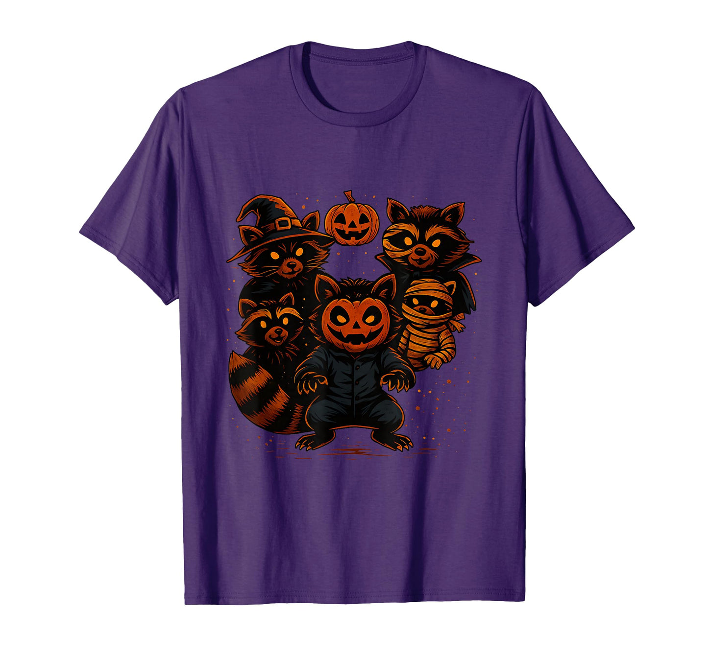 Cute Halloween Raccoons in Costumes Funny Spooky Art T-Shirt