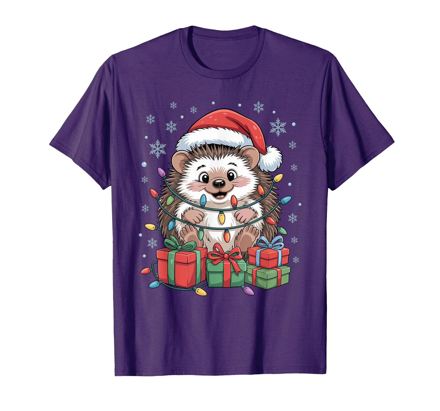 Hedgehog Santa Hat Animals Lovers Ugly Christmas Pajamas T-Shirt