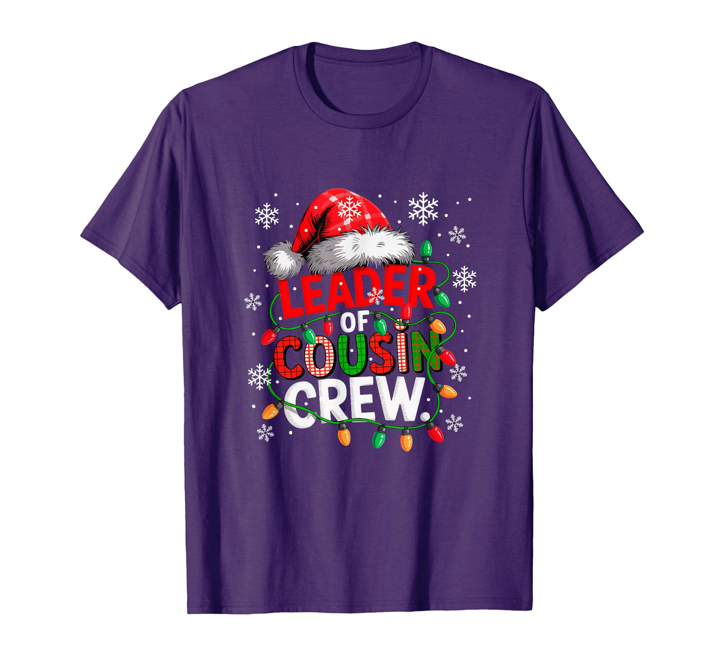 Leader of Cousin Crew Santa Xmas Hat Colorful Lights Family T-Shirt