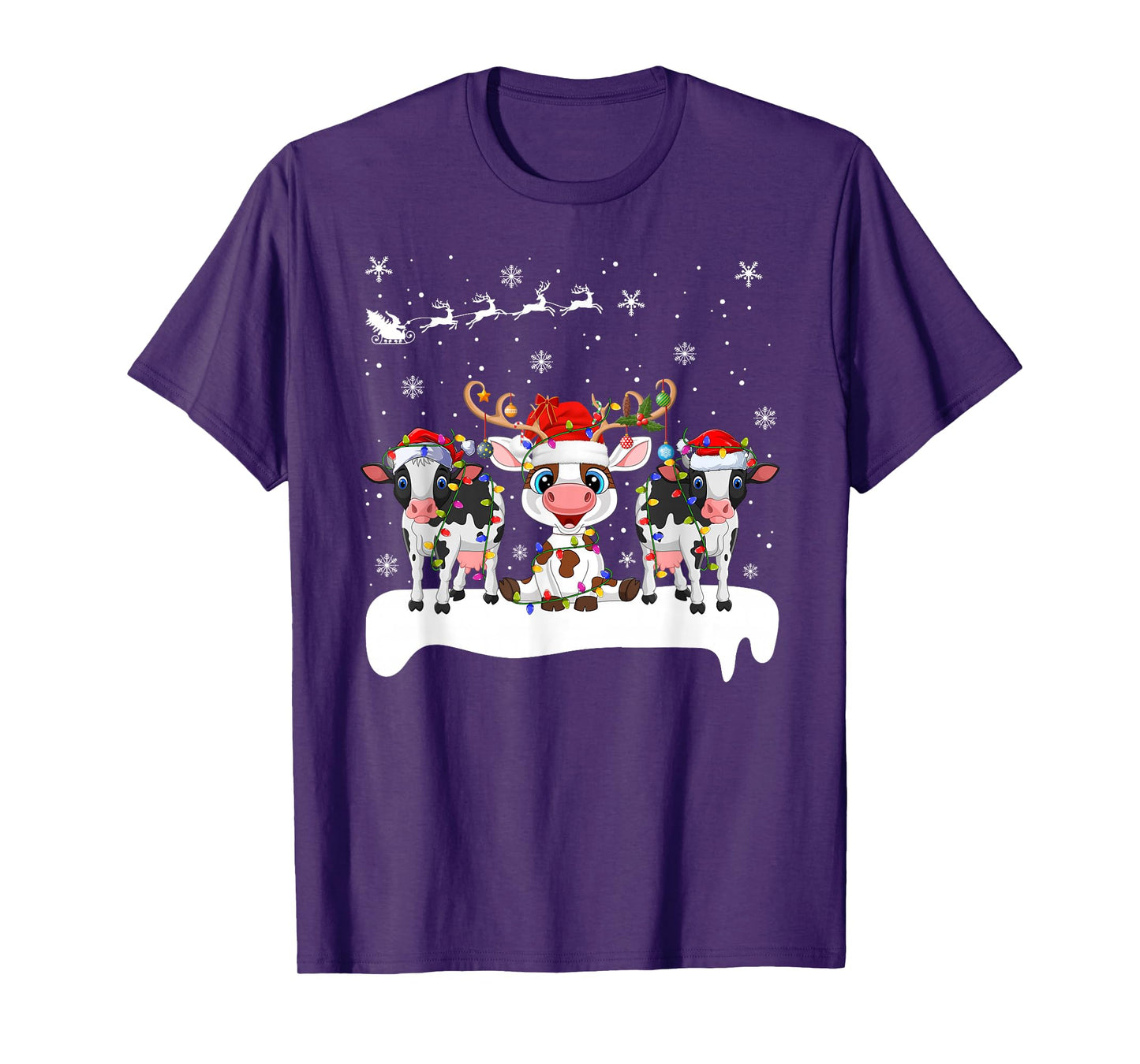 Cow Cattle Christmas Lights Reindeer Santa Hat Cowmas Xmas T-Shirt