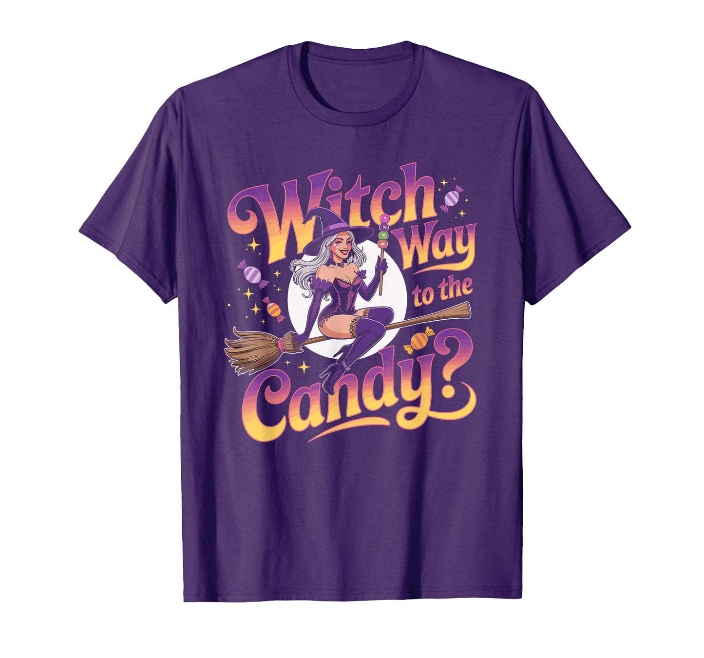 Witch Way to The Candy Adult Halloween Witch for Women T-Shirt