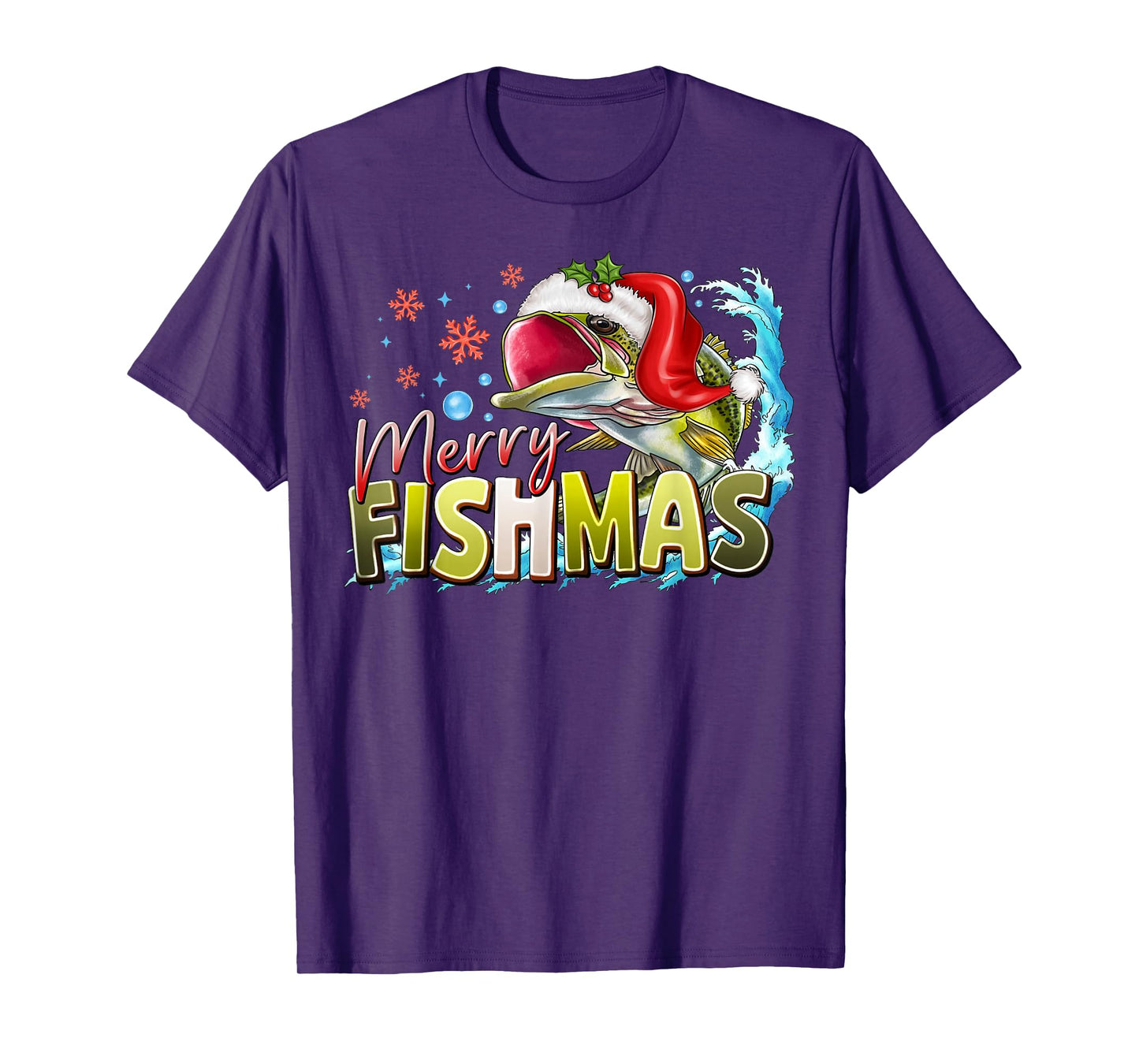 Funny Merry Fishmas Christmas Fisherman Bass Santa Hat T-Shirt