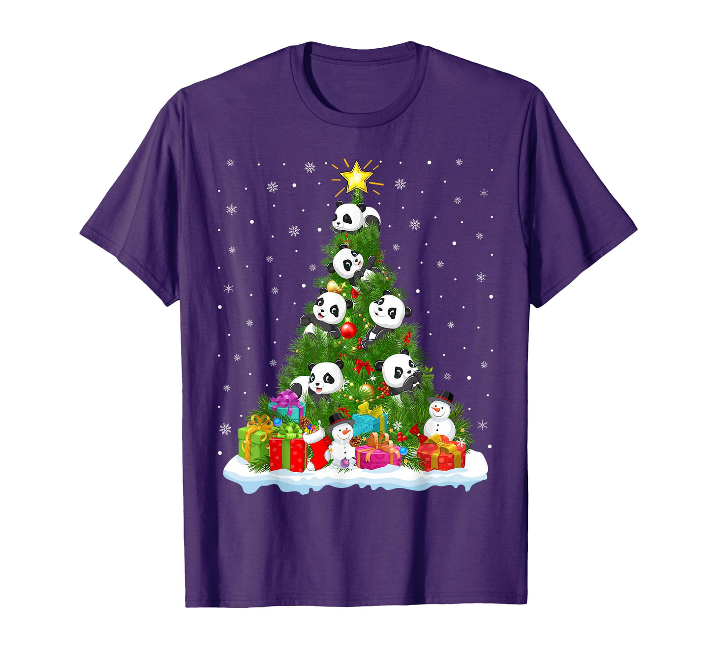 Panda Christmas Tree Holiday Decor Funny Xmas Lights T-Shirt