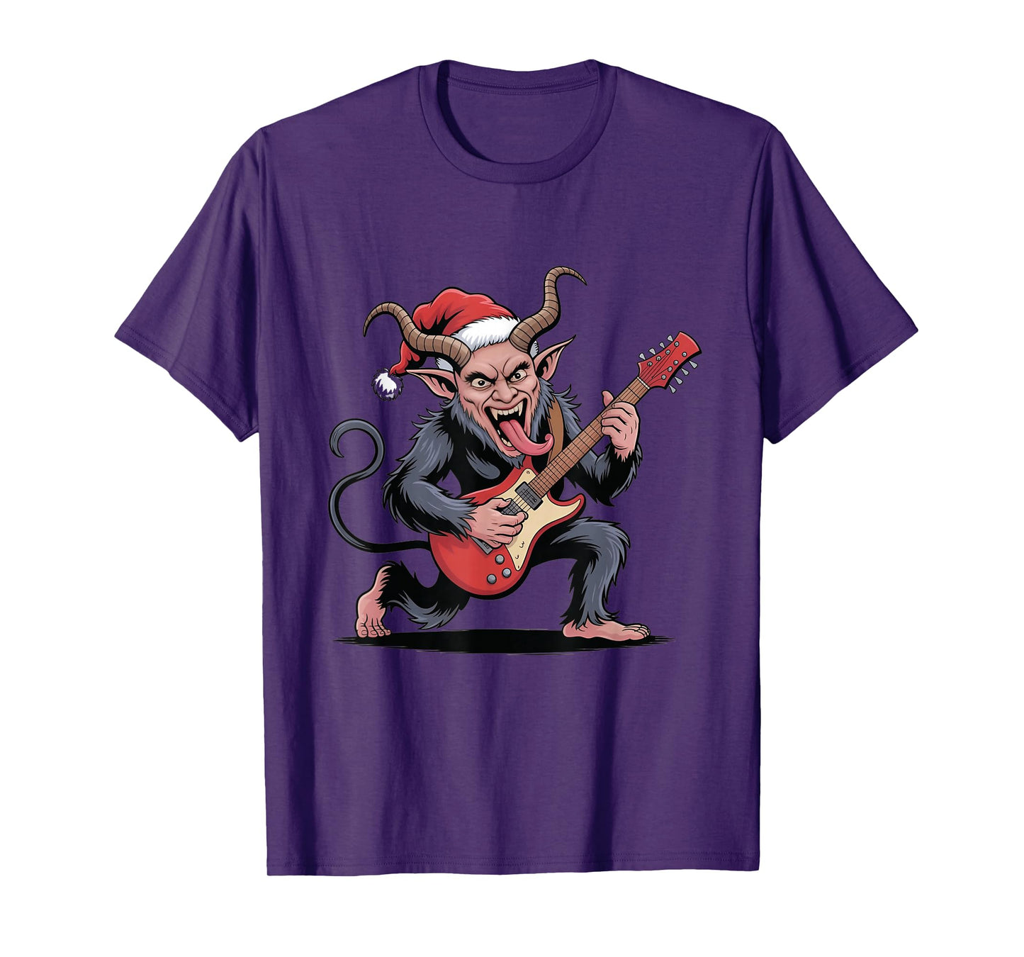 Evil Krampus Playing Guitar Electric Santa Hat Christmas T-Shirt