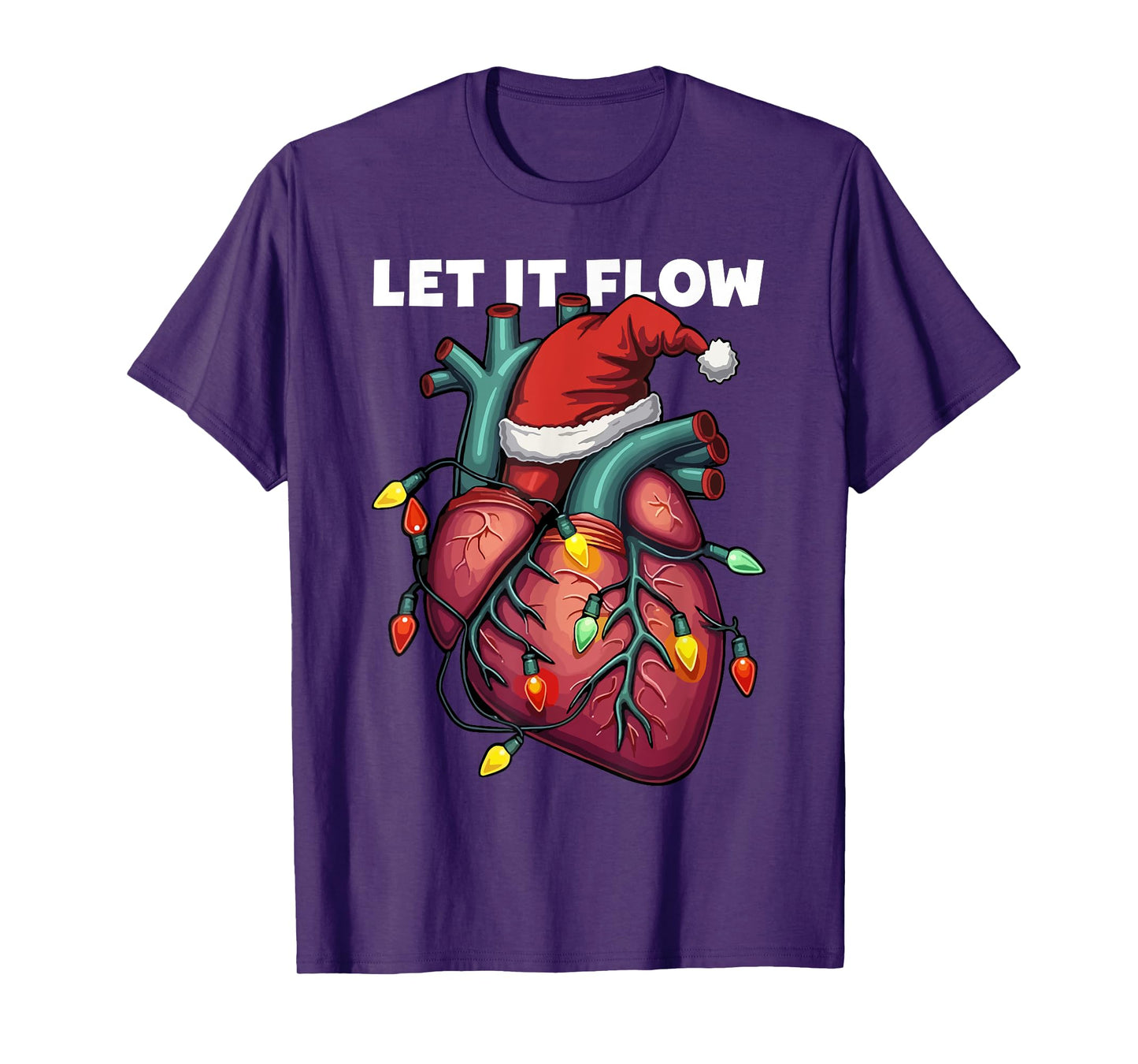 Funny Santa Hat Let It Flow Anatomy Heart Cardiac Nurse Xmas T-Shirt