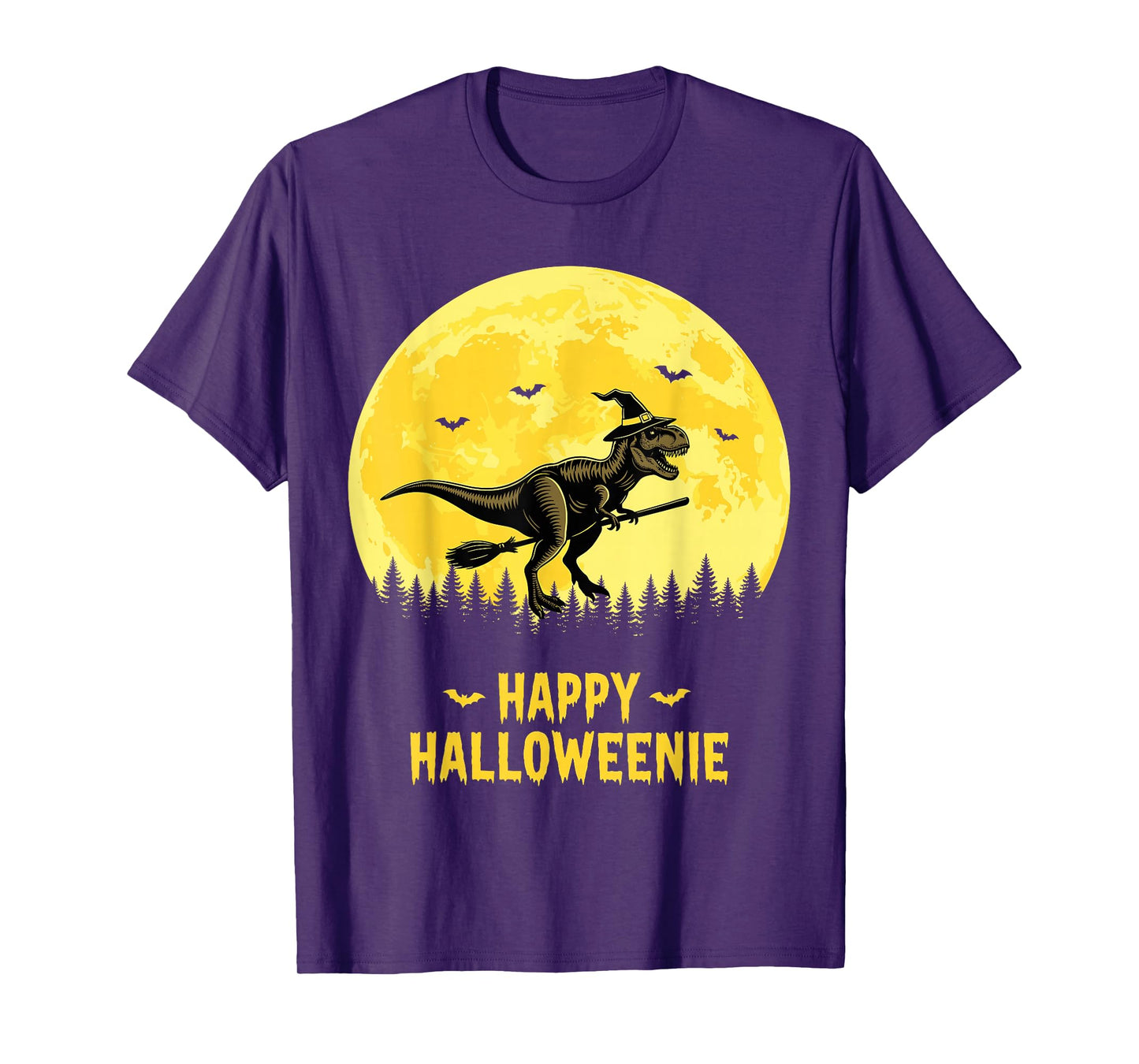 Happy Halloweenie Funny Dinosaur T Rex Flying Witch T-Shirt