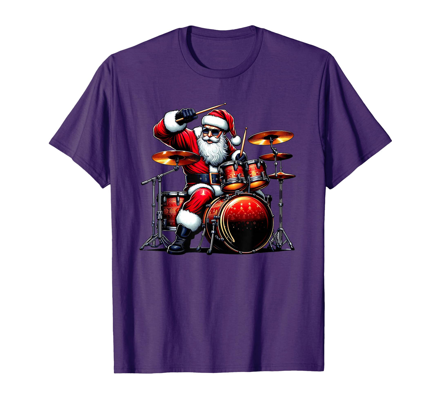 Drummer Santa Playing Drums Christmas Funny Drumming T-Shirt