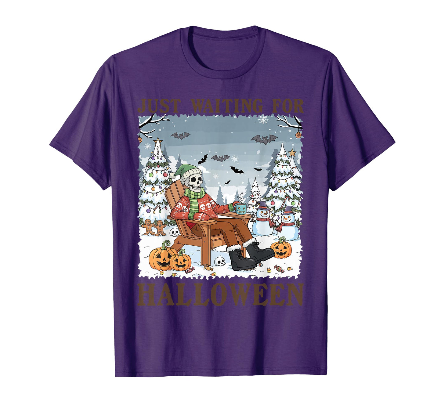 Just Waiting for Halloween Winter Christmas Winterween T-Shirt