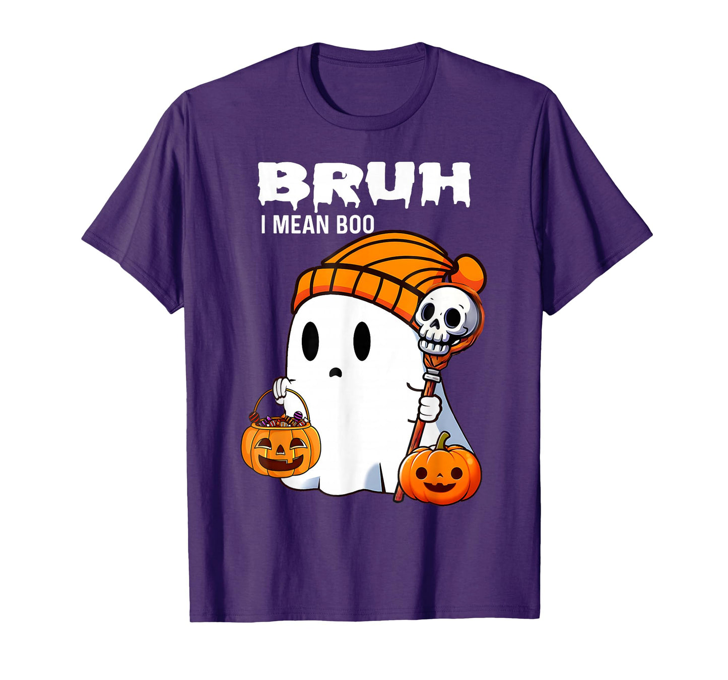 Halloween Bruh Ghost Boo Skull Pumpkin Boys Kids Mens Womens T-Shirt