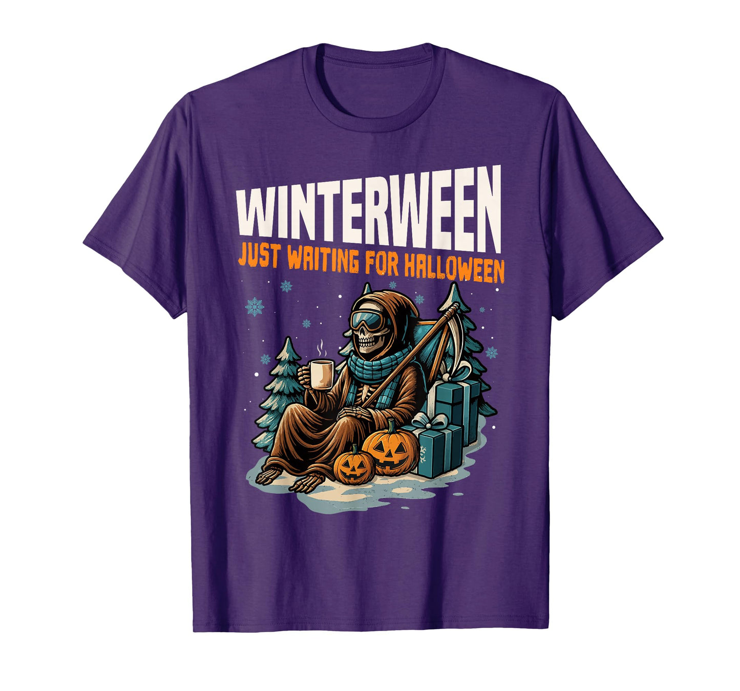 Winterween Just Waiting for Halloween Christmas Funny T-Shirt