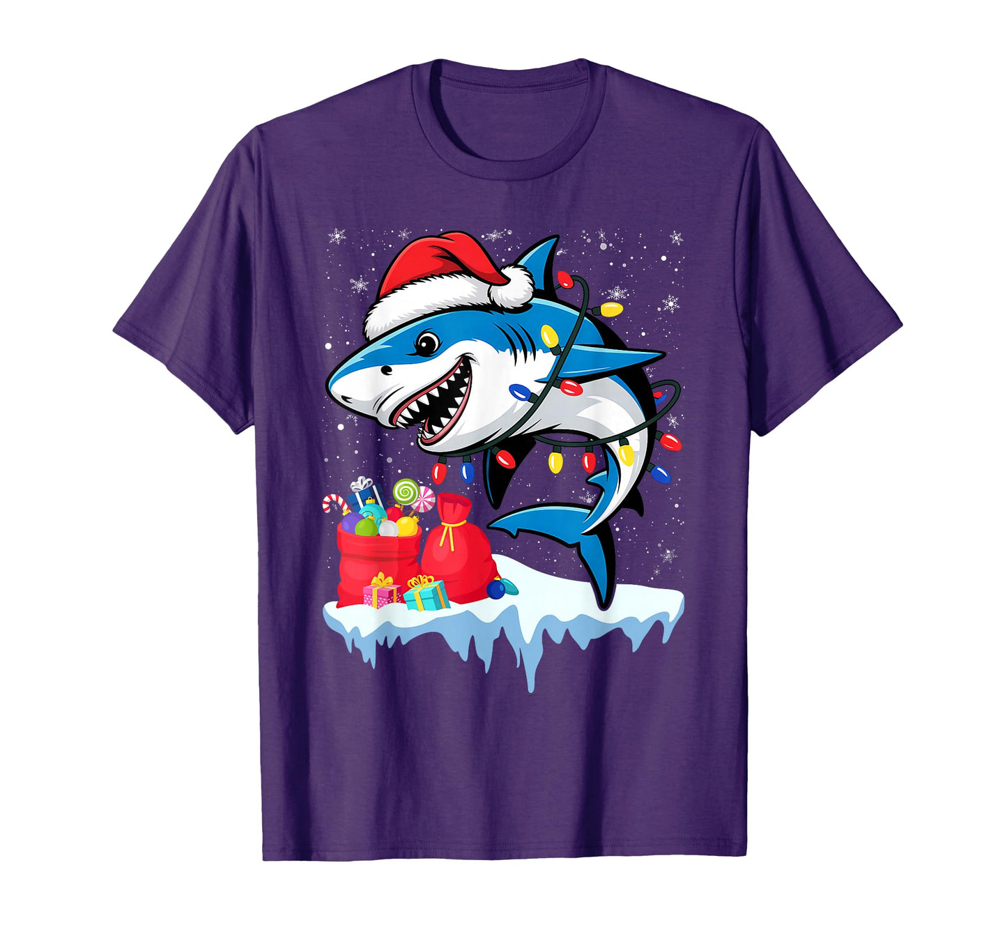 Shark Santa Hat Candy Cane Peppermint Candies Christmas T-Shirt