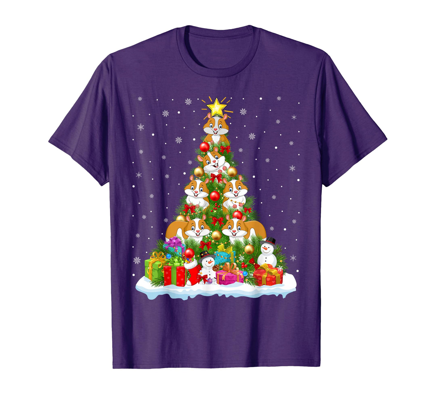 Cute Hamster Christmas Tree Holiday Decor Funny Xmas Lights T-Shirt