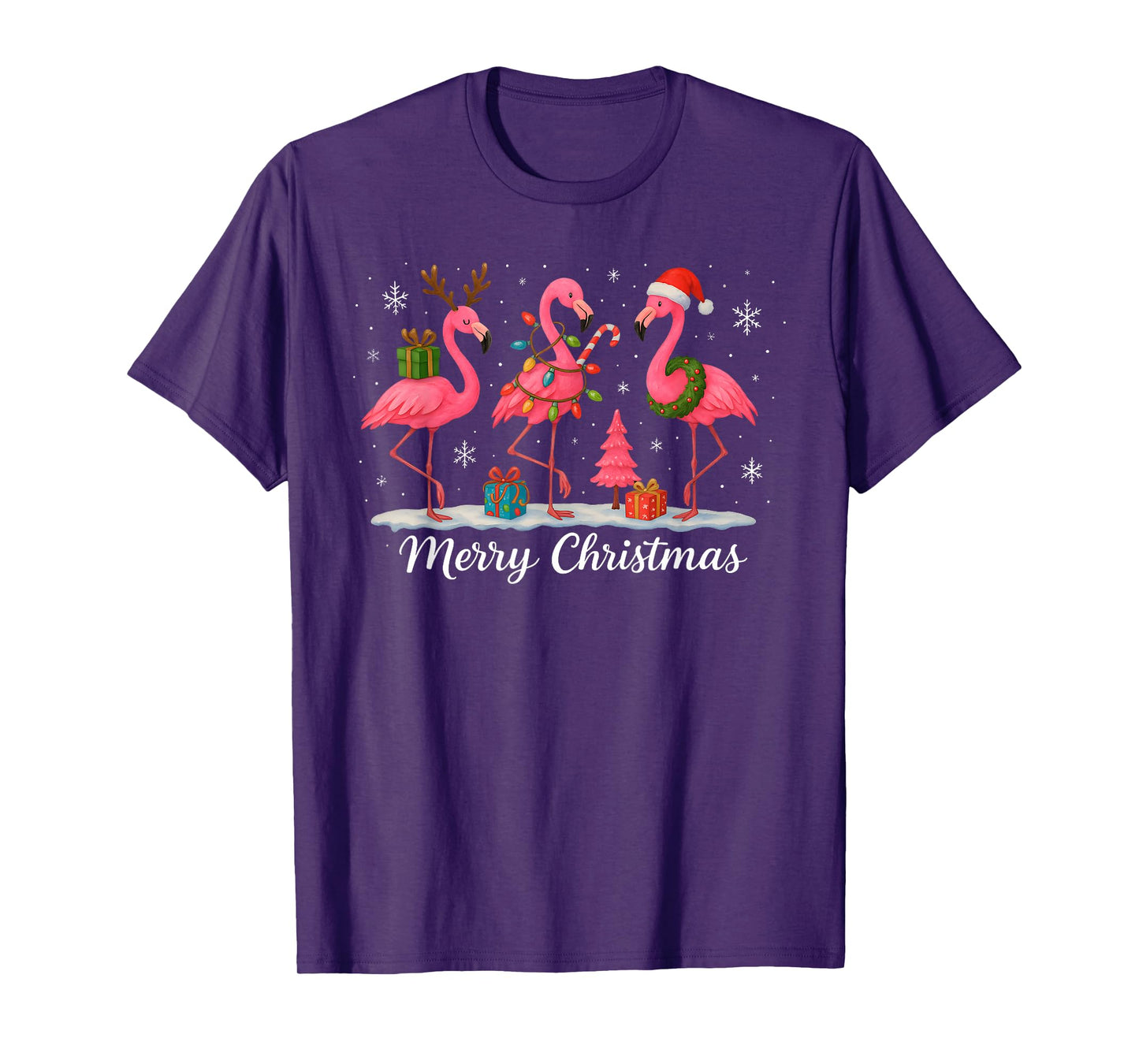 Merry Christmas Santa Flamingo Xmas Light Men Women Kid T-Shirt