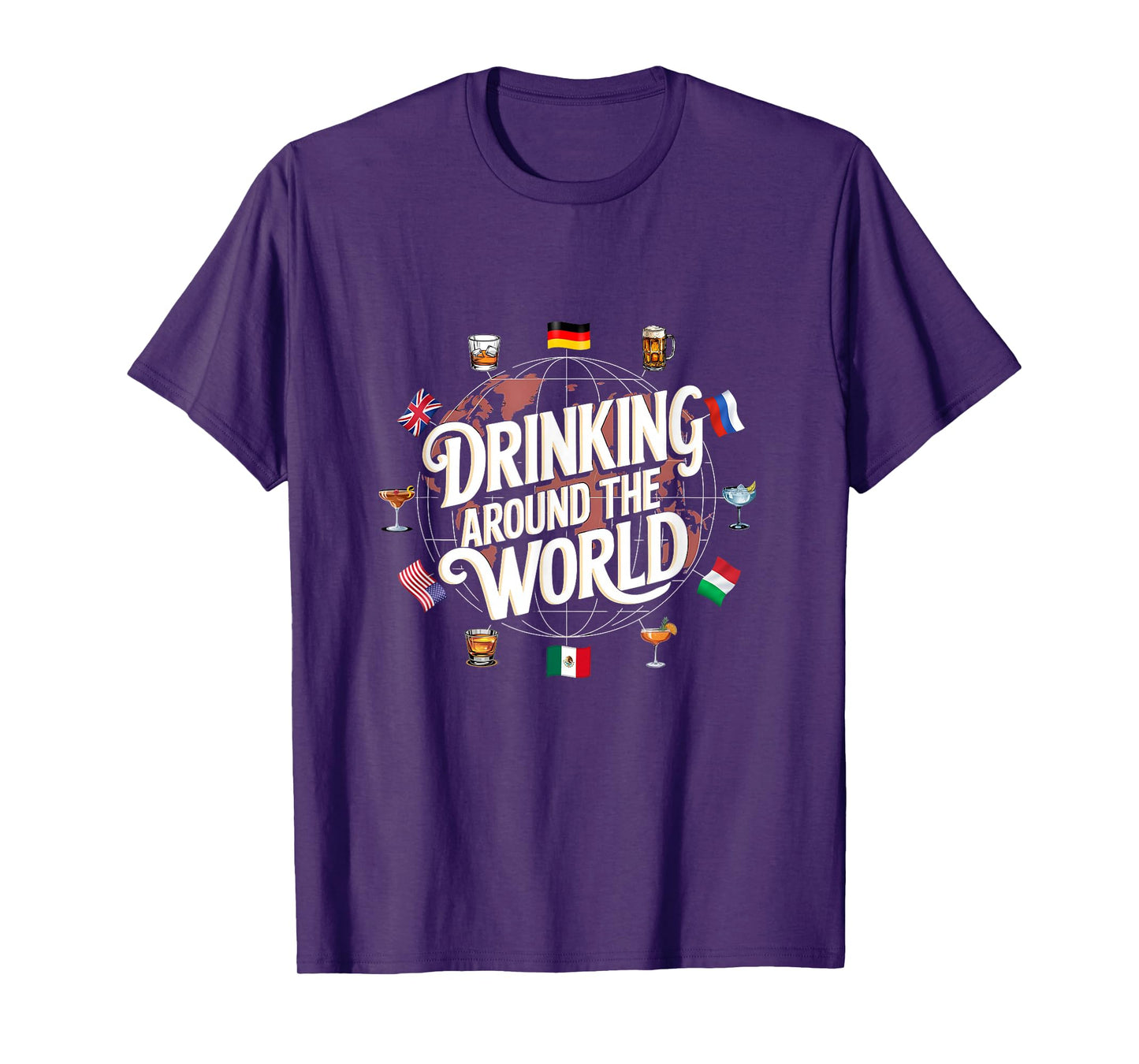 Funny Drinking Around The World Drink T-Shirt - Funny Drinking Around The World Drink - Black - Unisex-Adults - Short Sleeve - T-Shirt - Polyester 100% - Modern Cartoon Round Collar - Small