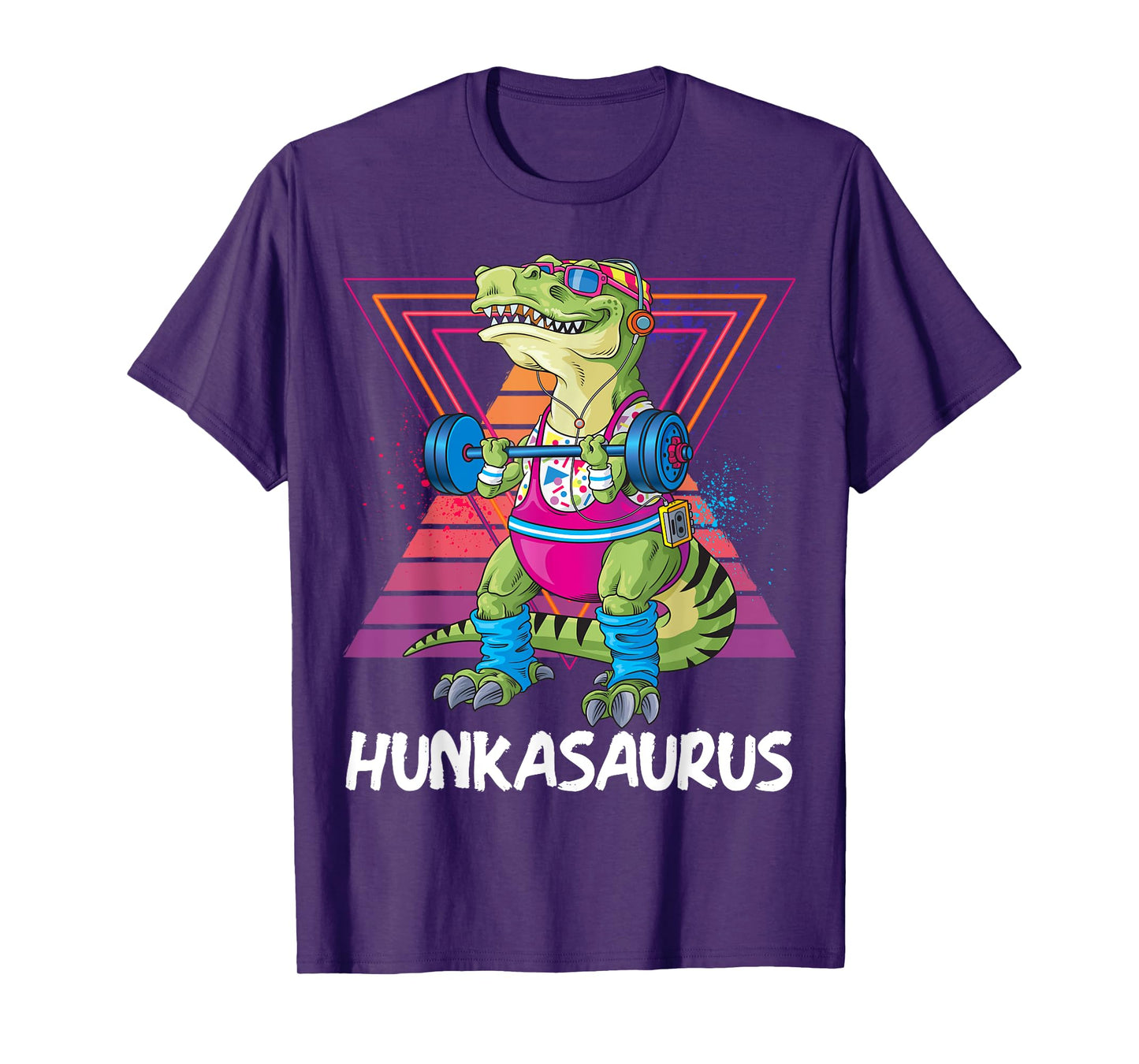 Hunkasaurus Retro Muscular Dinosaur T-Rex Gym Weightlift T-Shirt