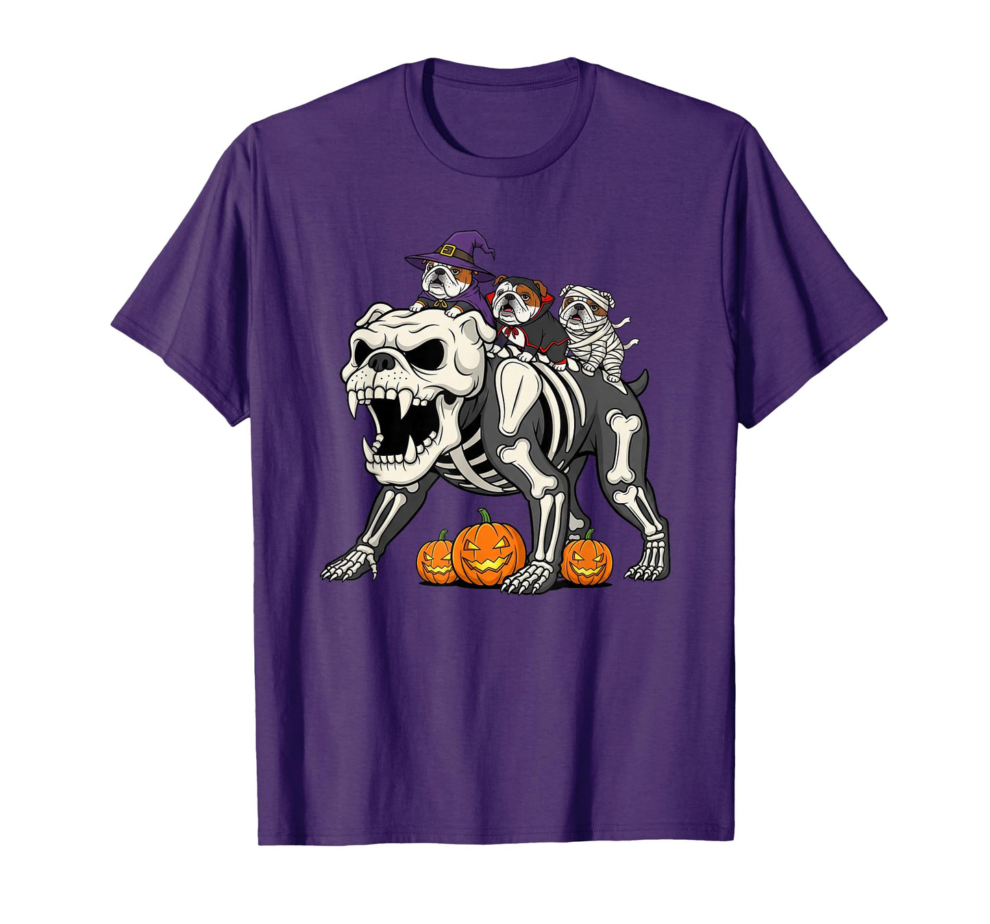 English Bulldog Skeleton Mummy Witch Halloween Mens Womens T-Shirt