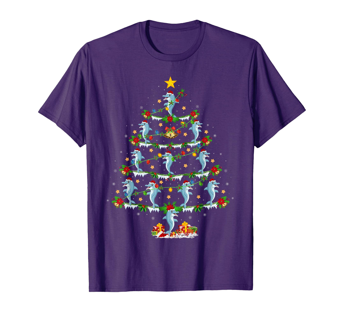 Dolphin Christmas Tree Lights Funny Sea Animal Xmas T-Shirt