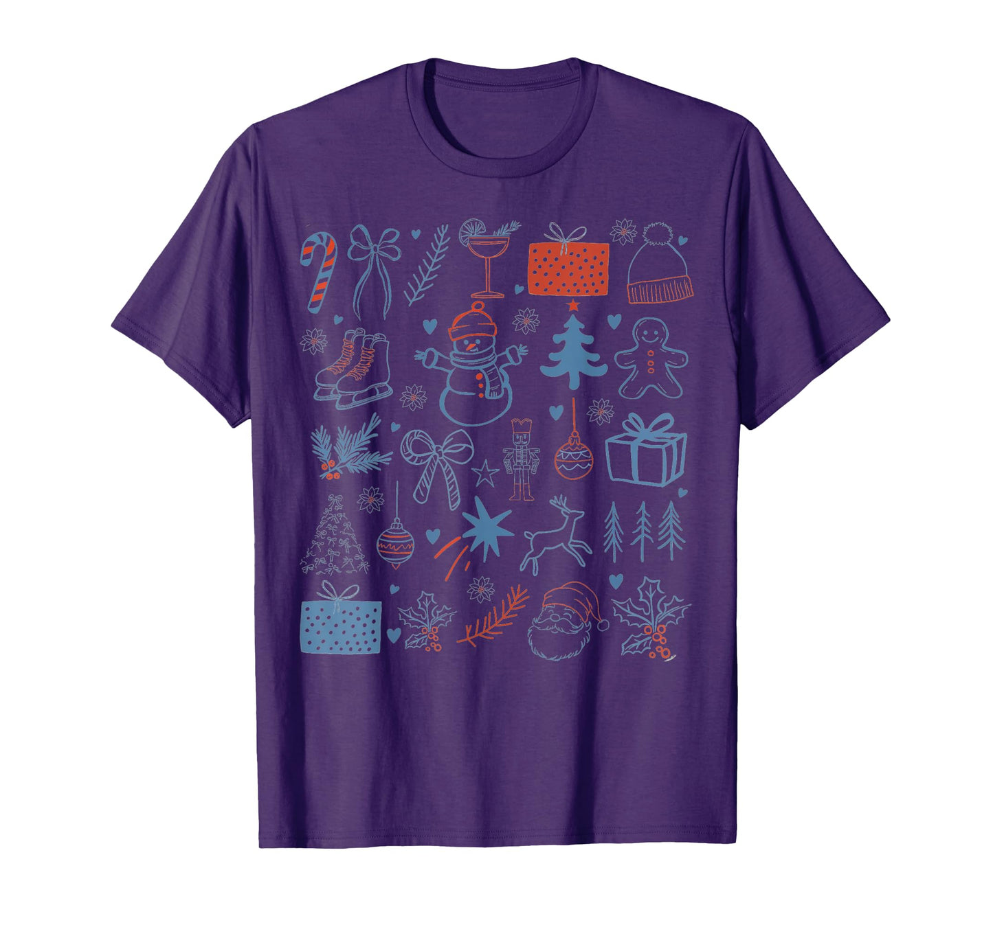 Retro Christmas Tree Santa Claus Festive Icons Xmas Cute T-Shirt