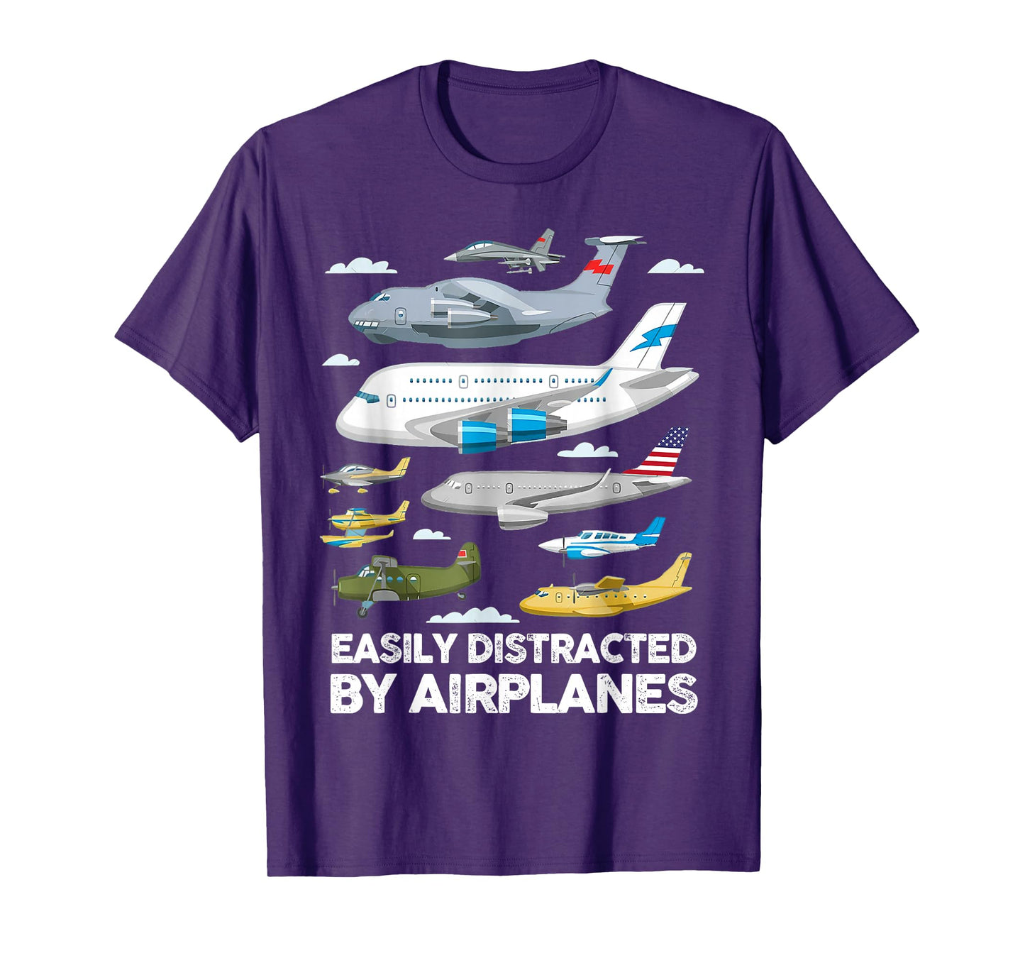 Men Boys Girls Kids Easily Distracted By Airplanes T-Shirt