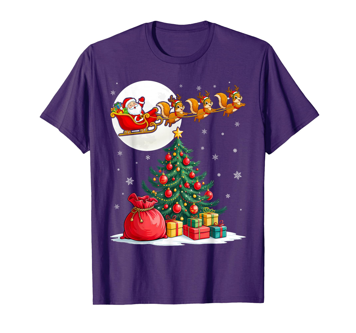 Santa Claus Squirrels Pulling Sleigh Christmas T-Shirt