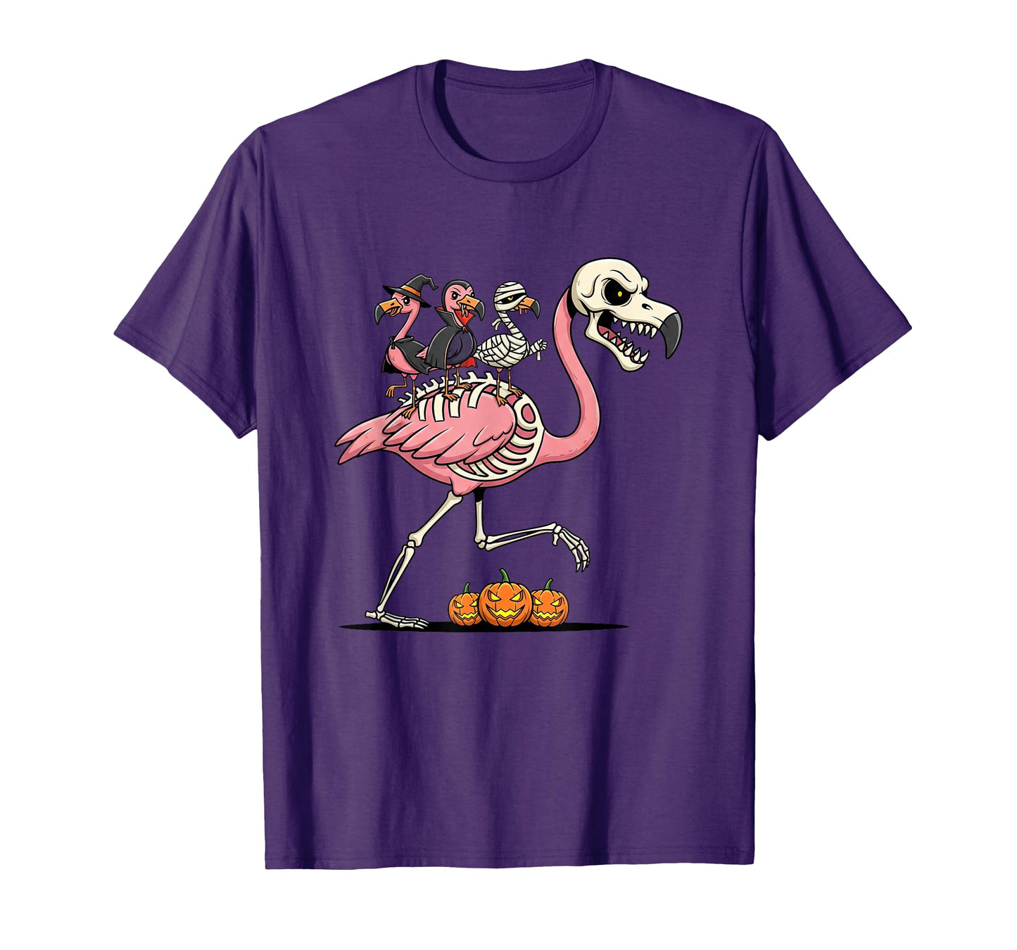 Flamingo Skeleton Mummy Witch Halloween Kids Mens Womens T-Shirt