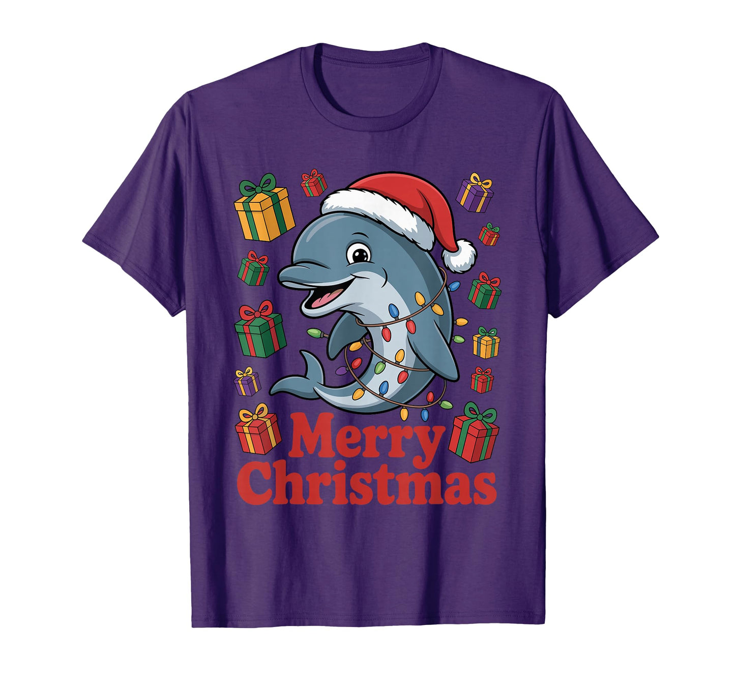 Dolphin Santa Hat Christmas Design Funny Marine Life Lovers T-Shirt