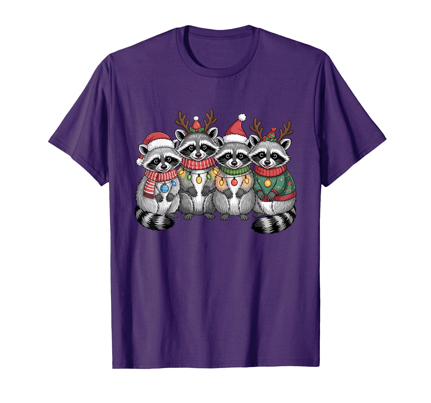 Christmas Lights Raccoon Santa Funny Xmas Tree for Men Women T-Shirt