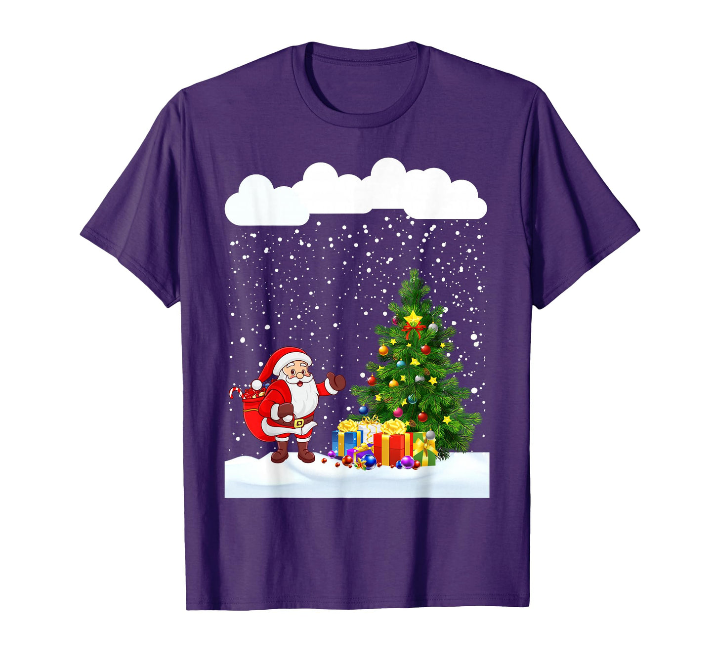 Christmas Snowfall Xmas Tree Festive Snowflakes Santa Claus T-Shirt
