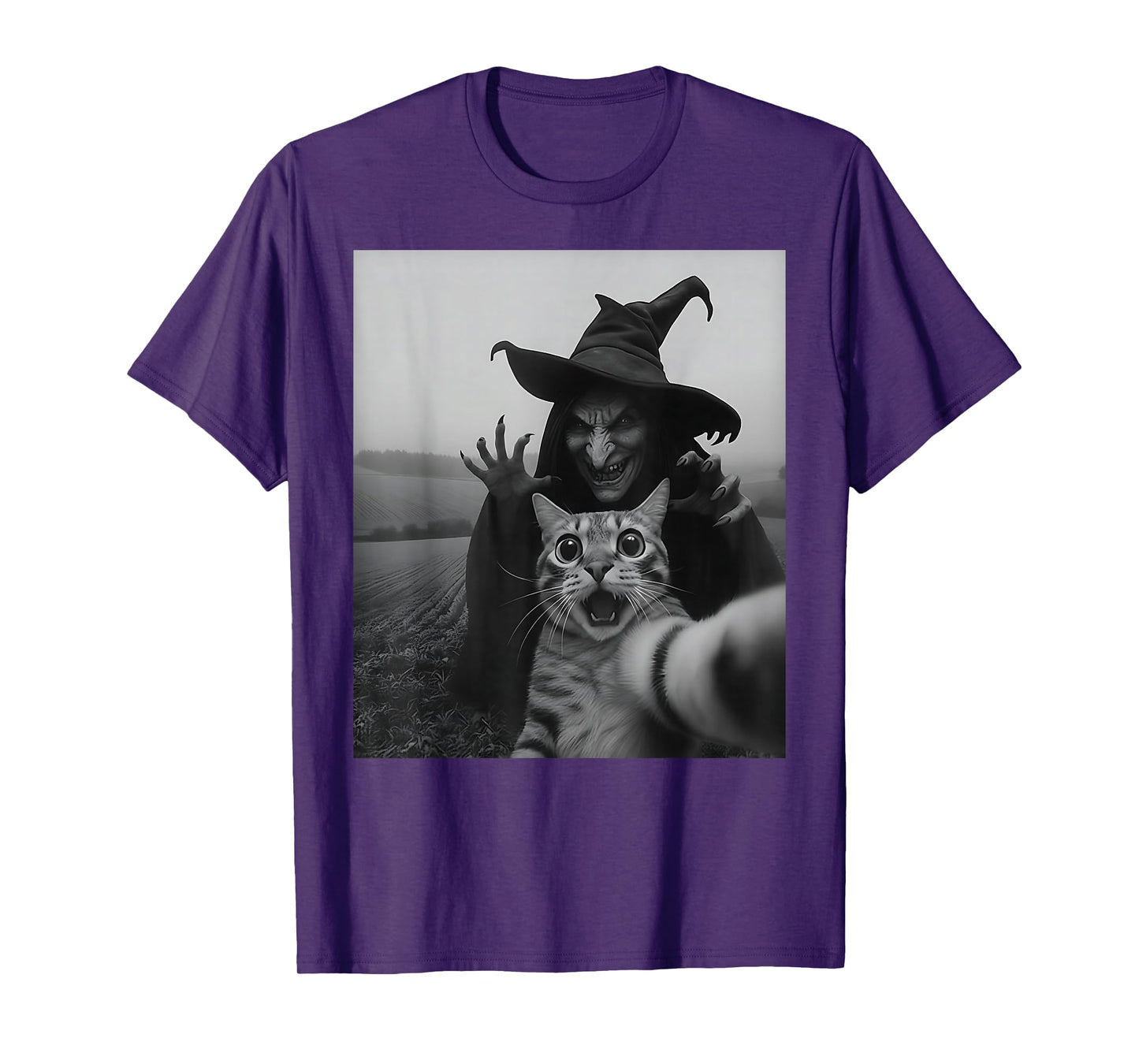 Halloween Cat Selfie with Witch T-Shirt