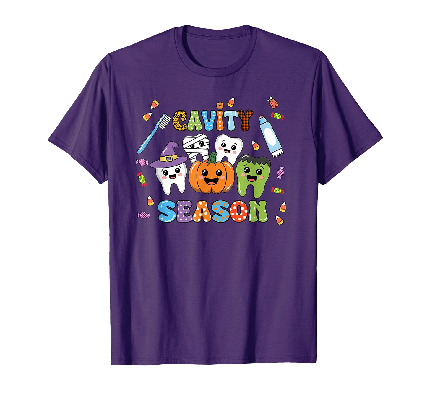 Groovy Retro Cavity Season Funny Tooth Squad Cute Halloween T-Shirt