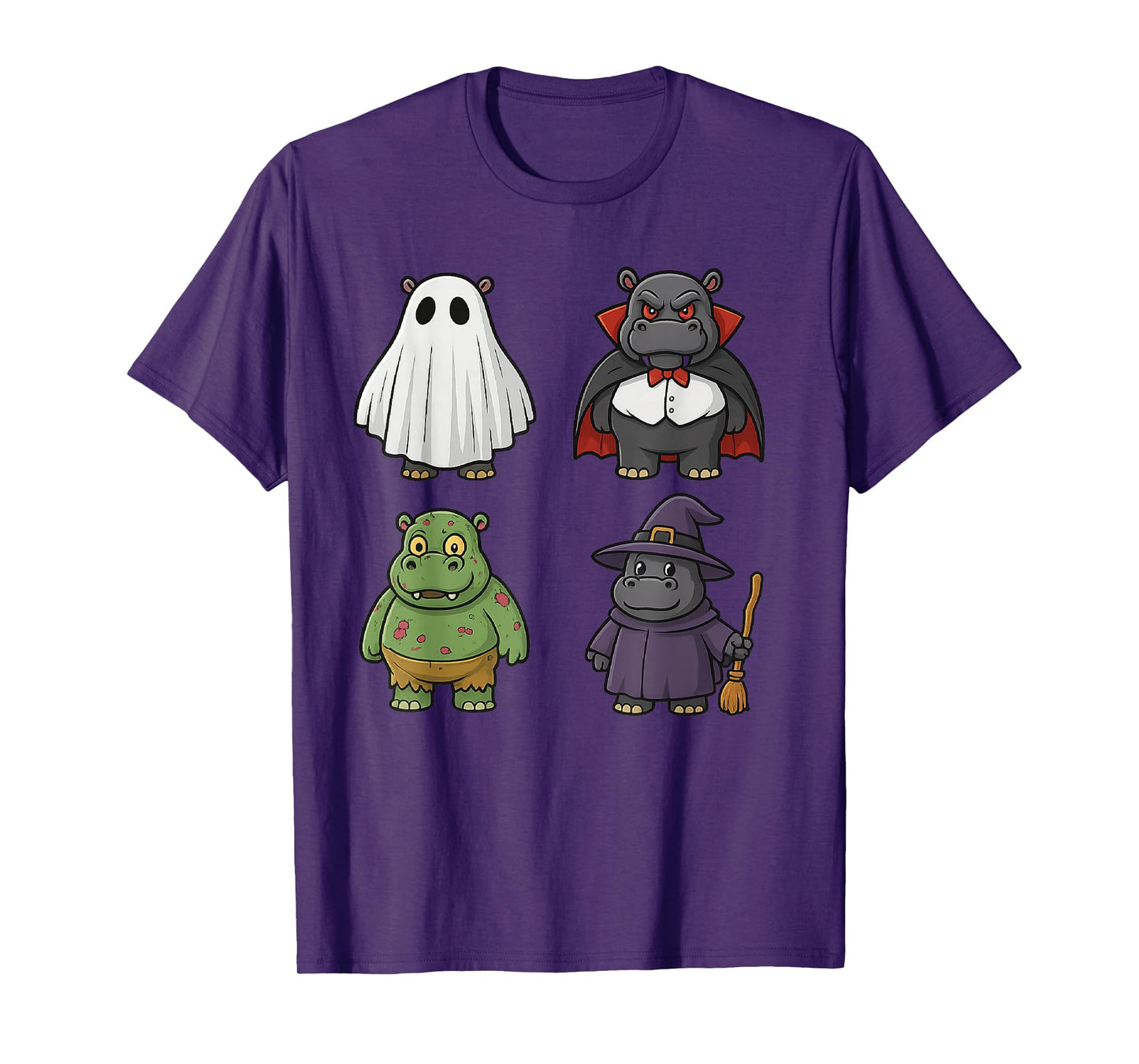 Cute Hippo Spooky Halloween Party Witch Ghost Vampire T-Shirt