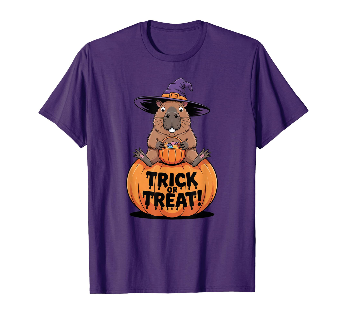 Funny Capybara Witch Hat Halloween Pumpkin Fun T-Shirt