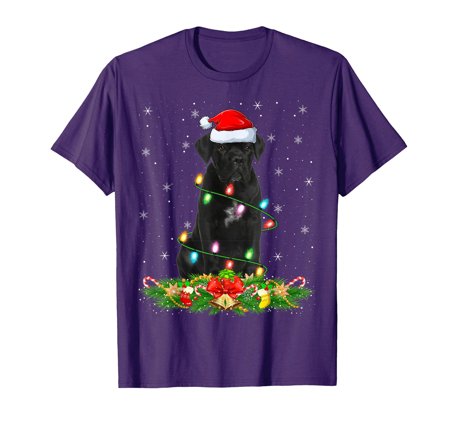 Cane Corso Dog Christmas Lights Funny Santa Hat Xmas T-Shirt